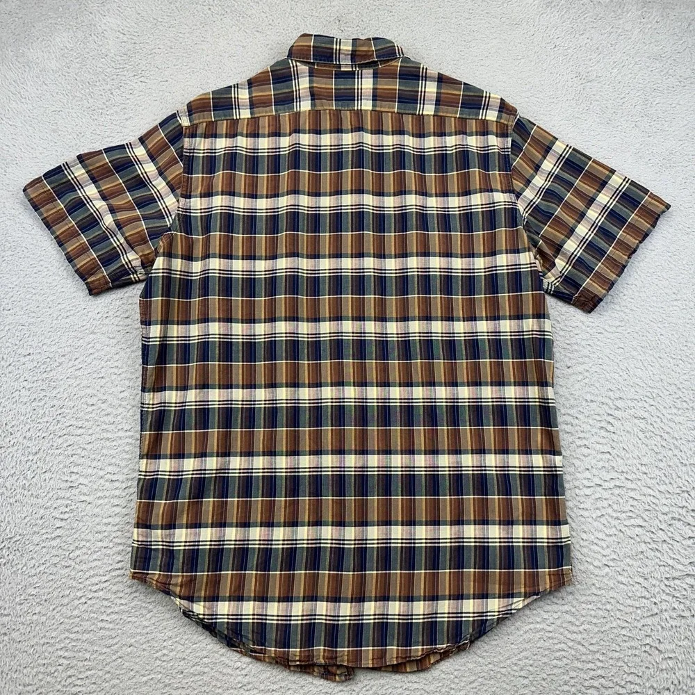 Polo Ralph Lauren Shirt Mens Medium Brown Blue Plaid Short Sleeve‎ Button Up